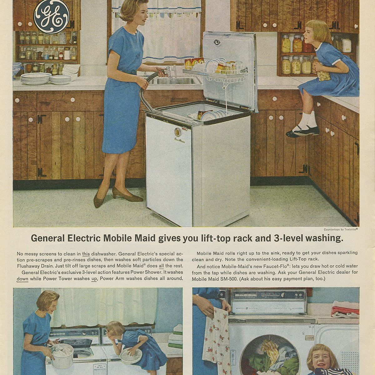 1963 Ad For General Electric Mobile Maid Dishwasher
