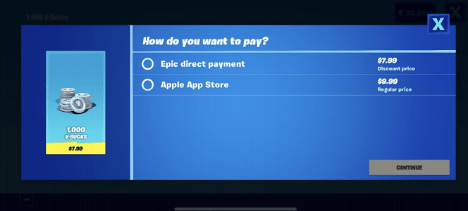 Fortnite's in-app payment system