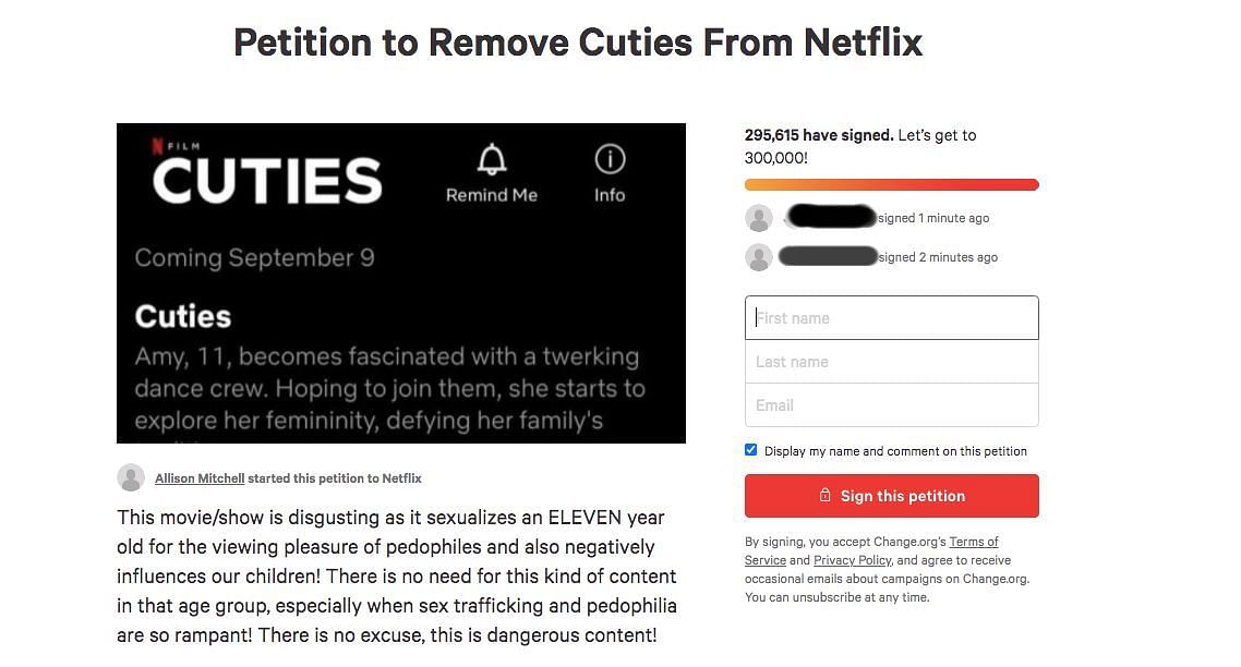 A screengrab of the petition that forced Netflix to apologise