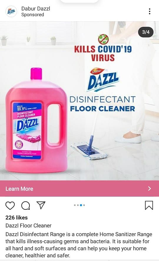 Dazzl's ads for floor cleaner on Instagram