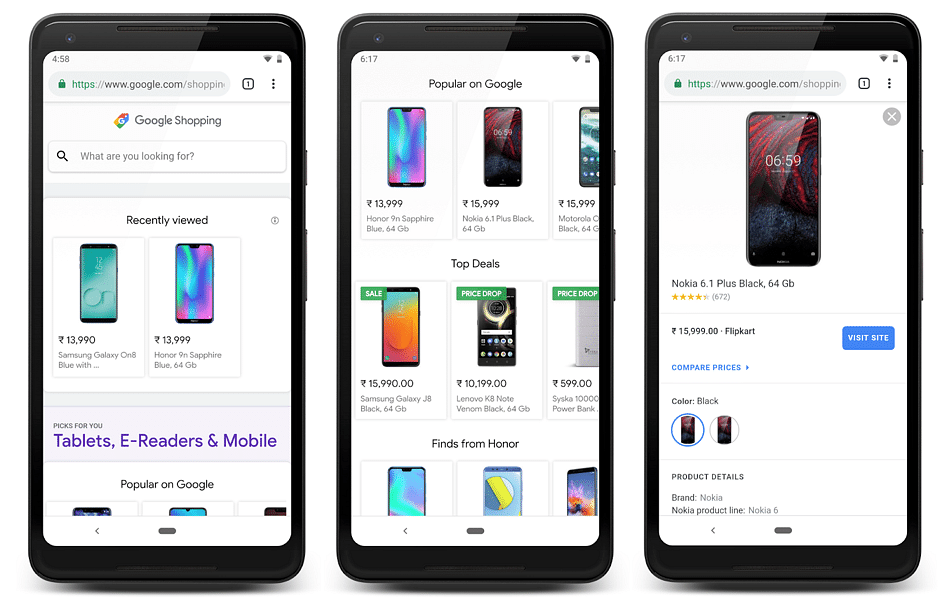Google shopping page