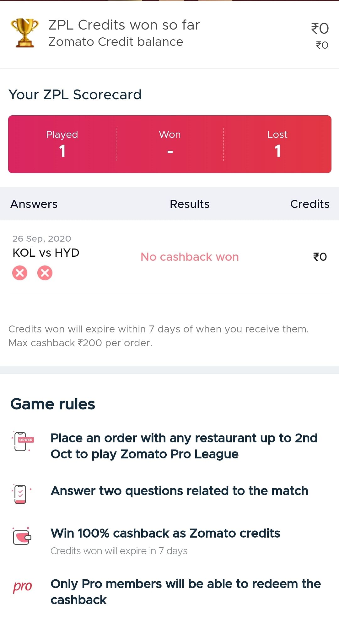 The rules of the Zomato Premier League game