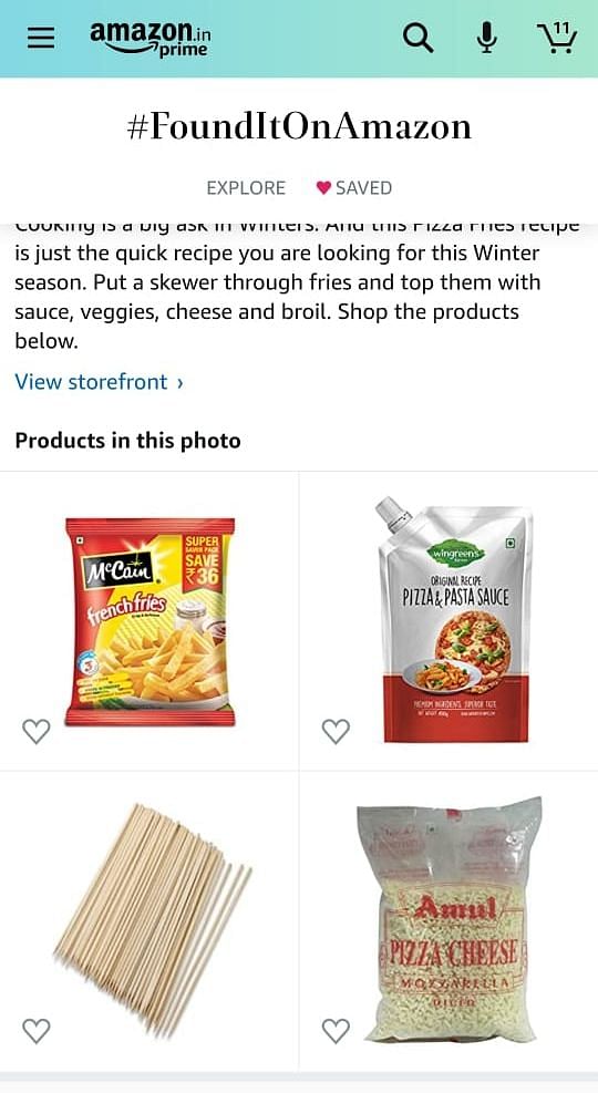 Photos of French fries, noodles and momos... on the Amazon shopping app?