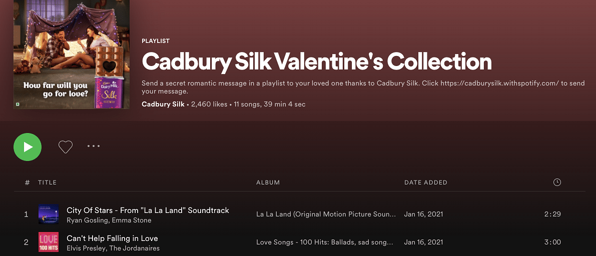 Preview of the playlist from Spotify's desktop app
