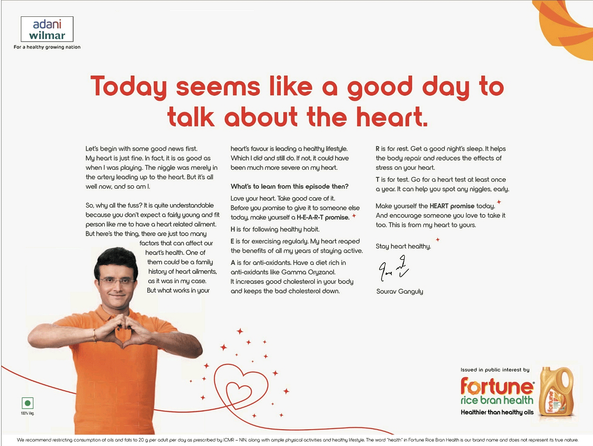 Ganguly lifts Fortune brand in latest print ad after spell of trolling