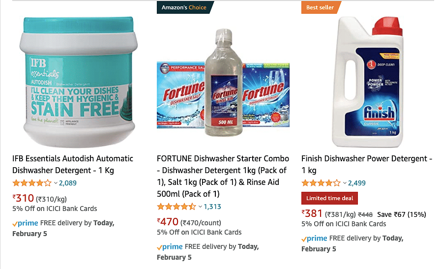Results for the search 'dishwasher detergent' on Amazon