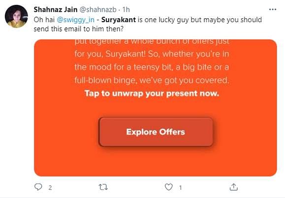 Why is Swiggy addressing all its users as 'Suryakant'?