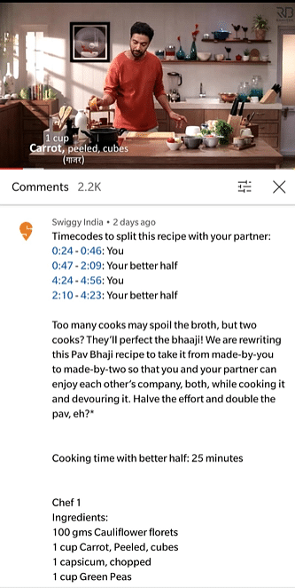 Swiggy and Webchutney take Better Half Cookbook to YouTube comments section..