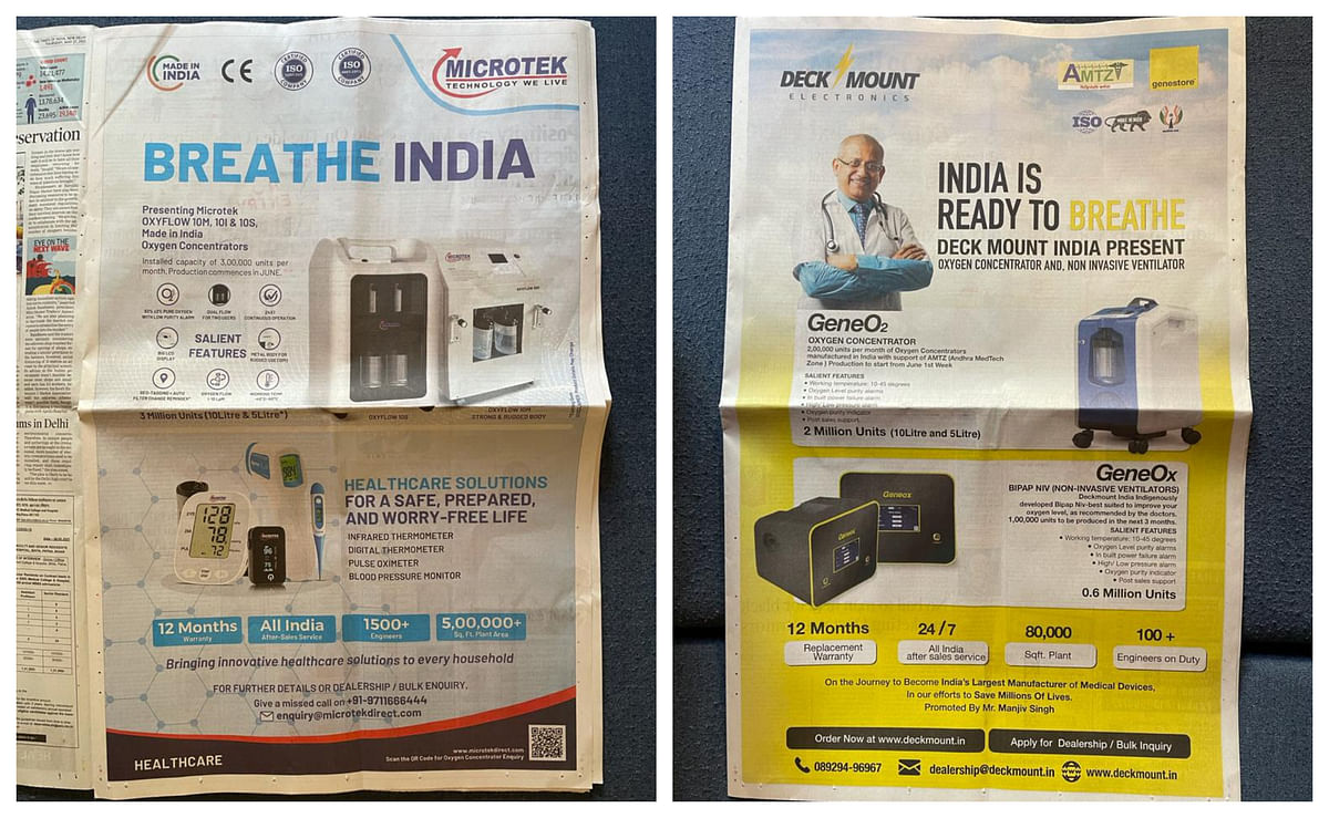 Ads for oxygen concentrators by Microtek and Deck Mount.