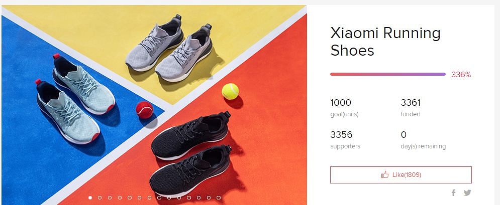 Screenshot of the crowdfunded Xiaomi running shoes