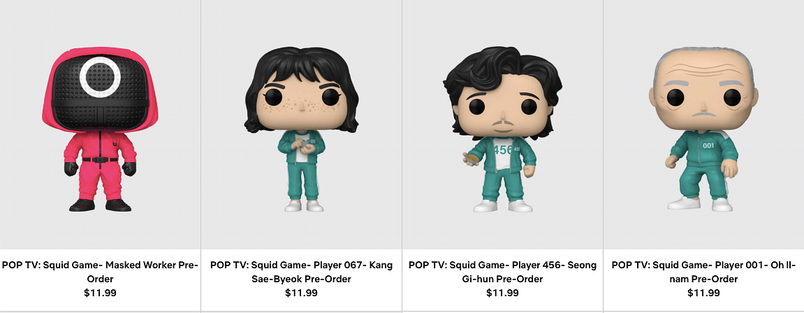 Squid Game bobbleheads on the Netflix site