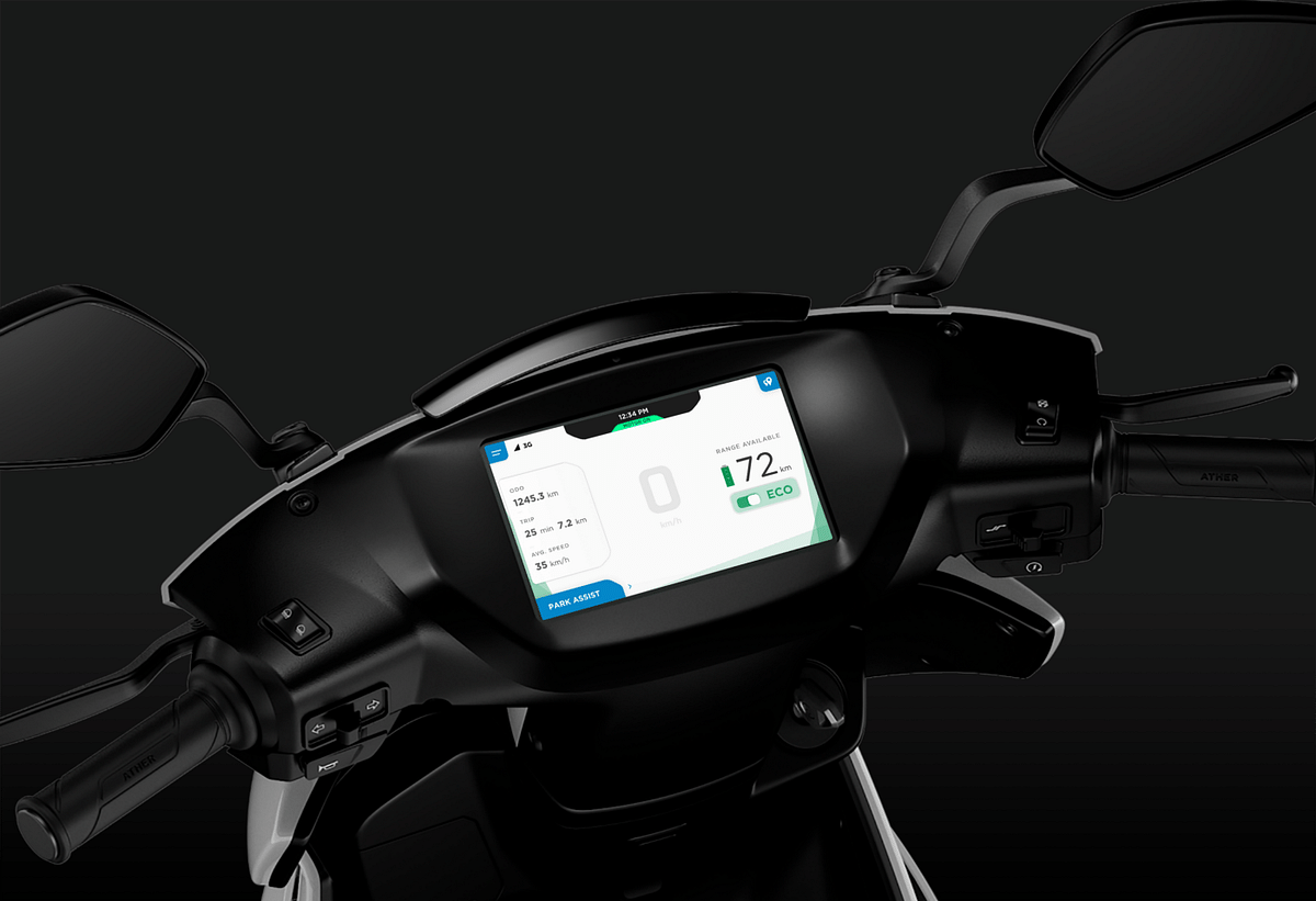 Ather's electric bike display at a glance