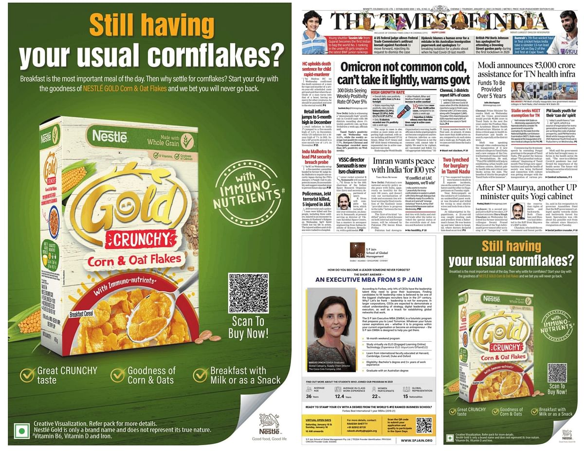 Nestlé takes a dig at Kellogg’s Corn Flakes in TOI print ad