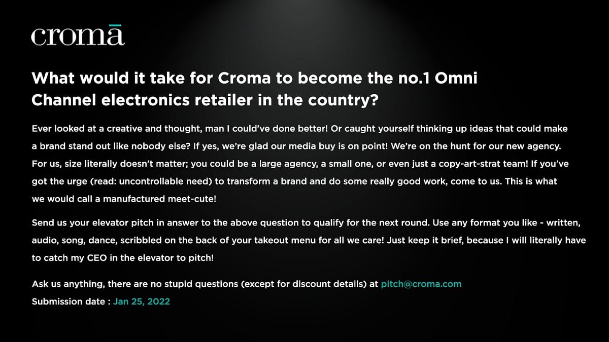 Croma all set to onboard a new mainline creative agency