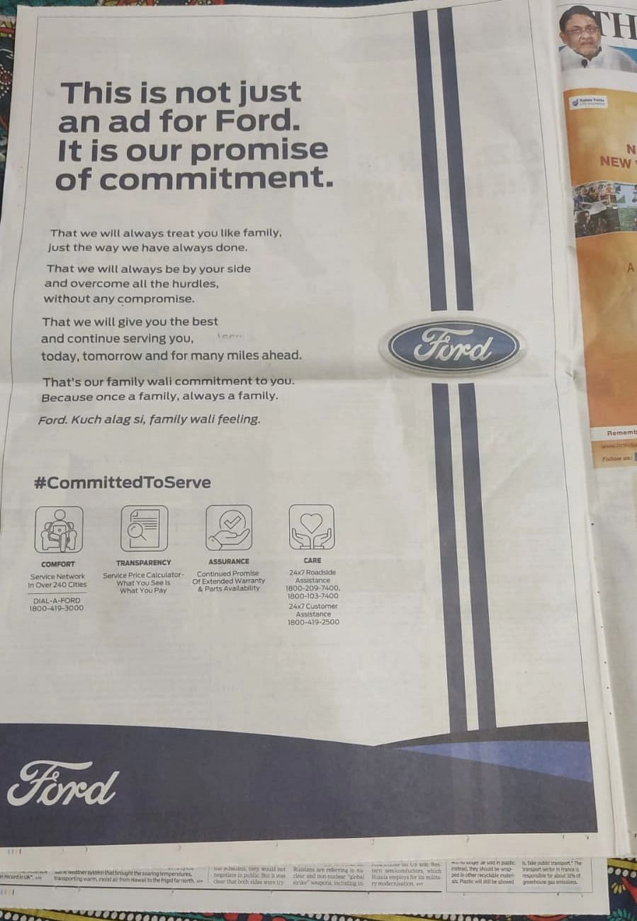 Ford India reiterates its commitment to serve its existing customers