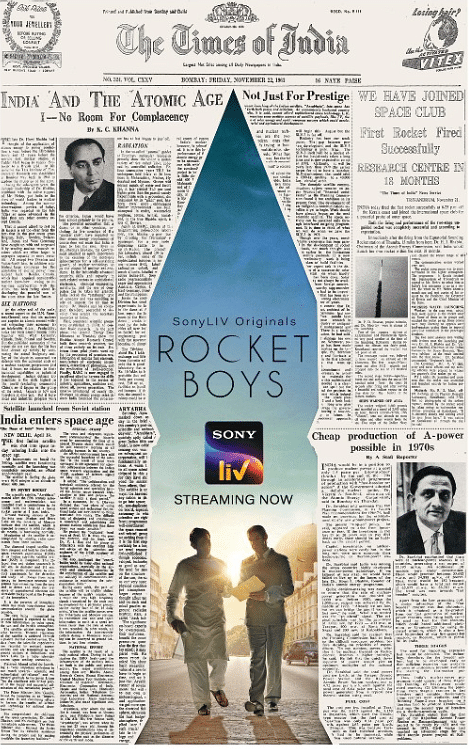 SonyLIV’s TOI print ad for Rocket Boys time travels to November 1963