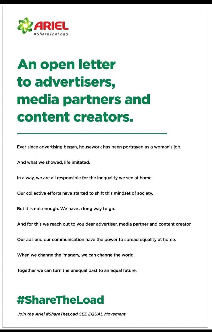 Ariel’s #ShareTheLoad appeal to advertisers, content creators 