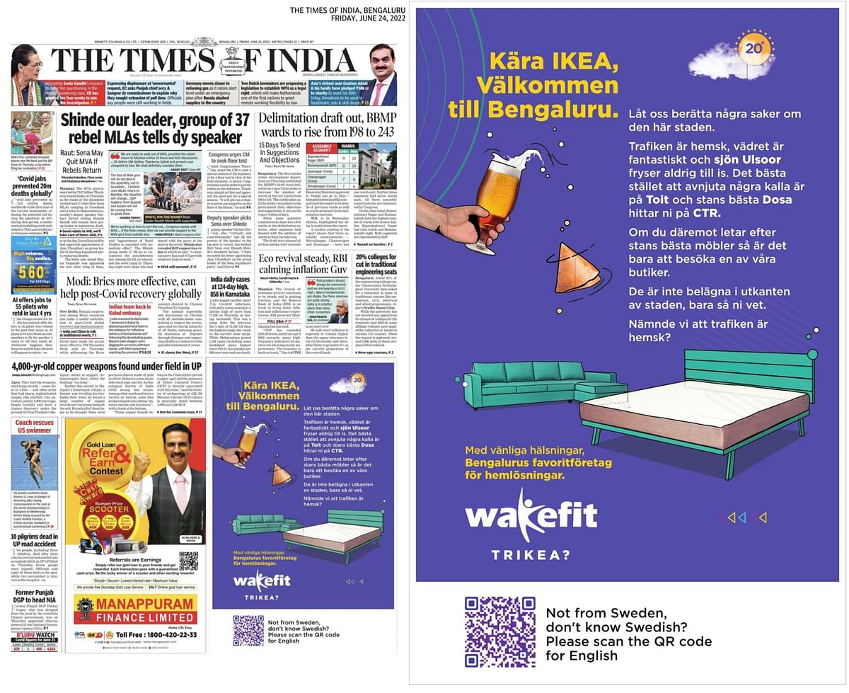 The Swedish ad in 'The Times of India'