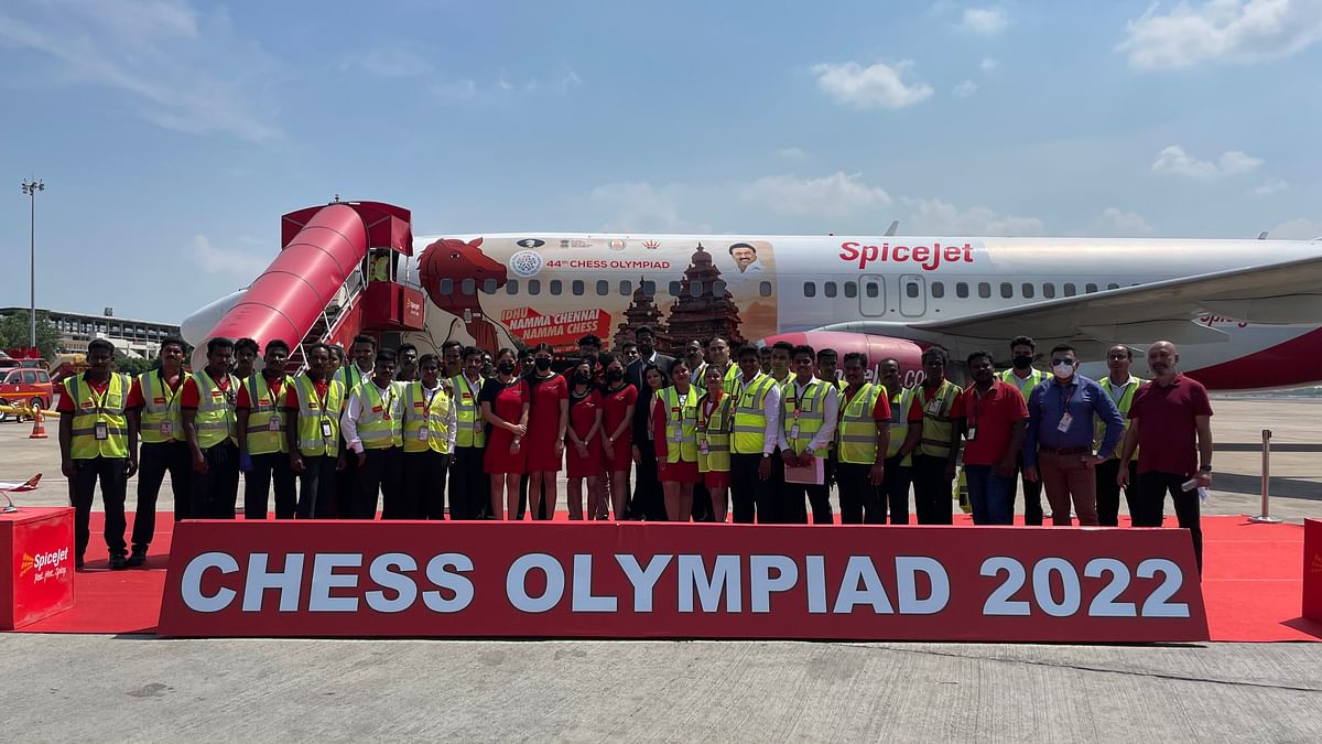The special livery that SpiceJet unveiled for the 2022 Chess Olympiad