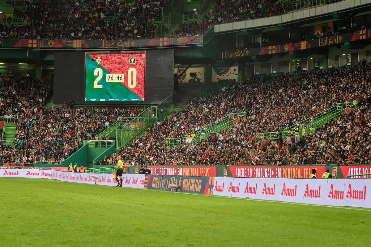 Amul branding at José Alvalade stadium in Lisbon, Portugal during the international friendly match between Portugal and Nigeria yesterday.
