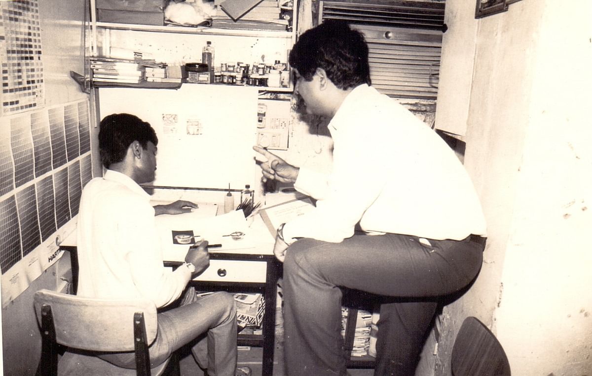The 78 sq ft office in Fort, Mumbai. (Madan is on the right)