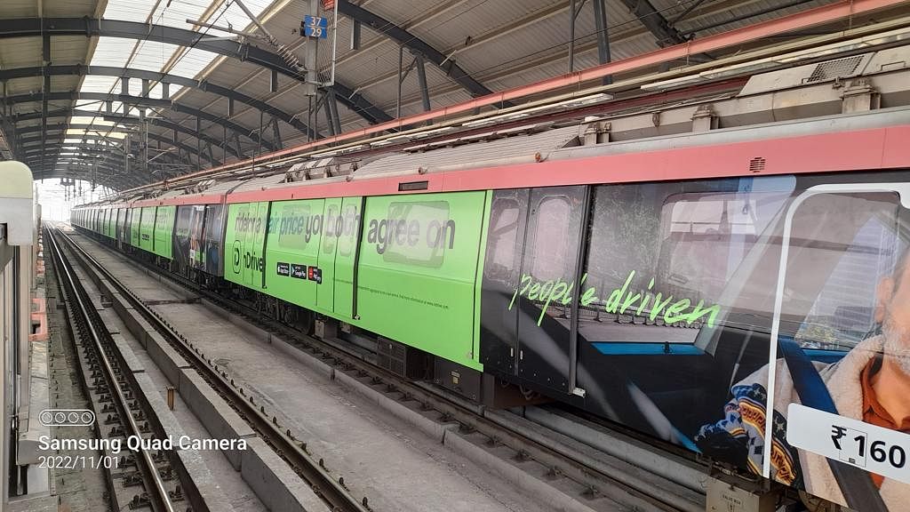 Delhi Metro wrapped in a OOH for inDrive