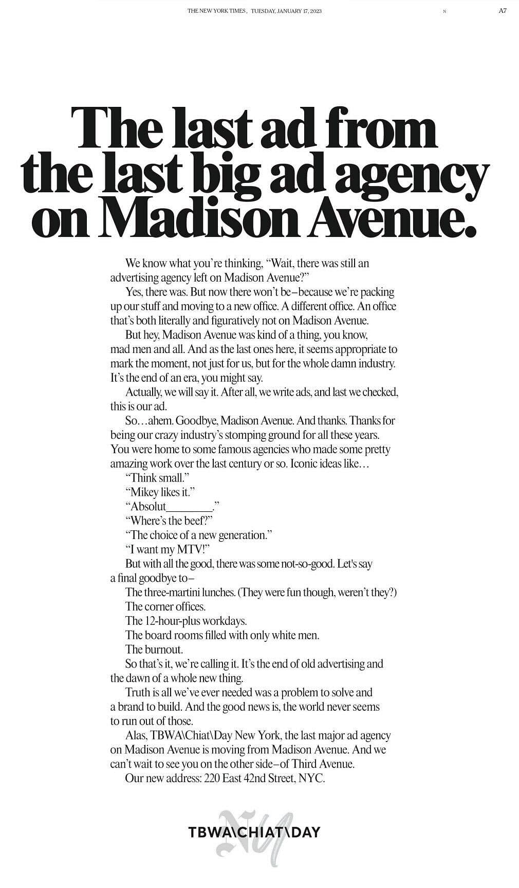 TBWA\Chiat\Day ad in NYT