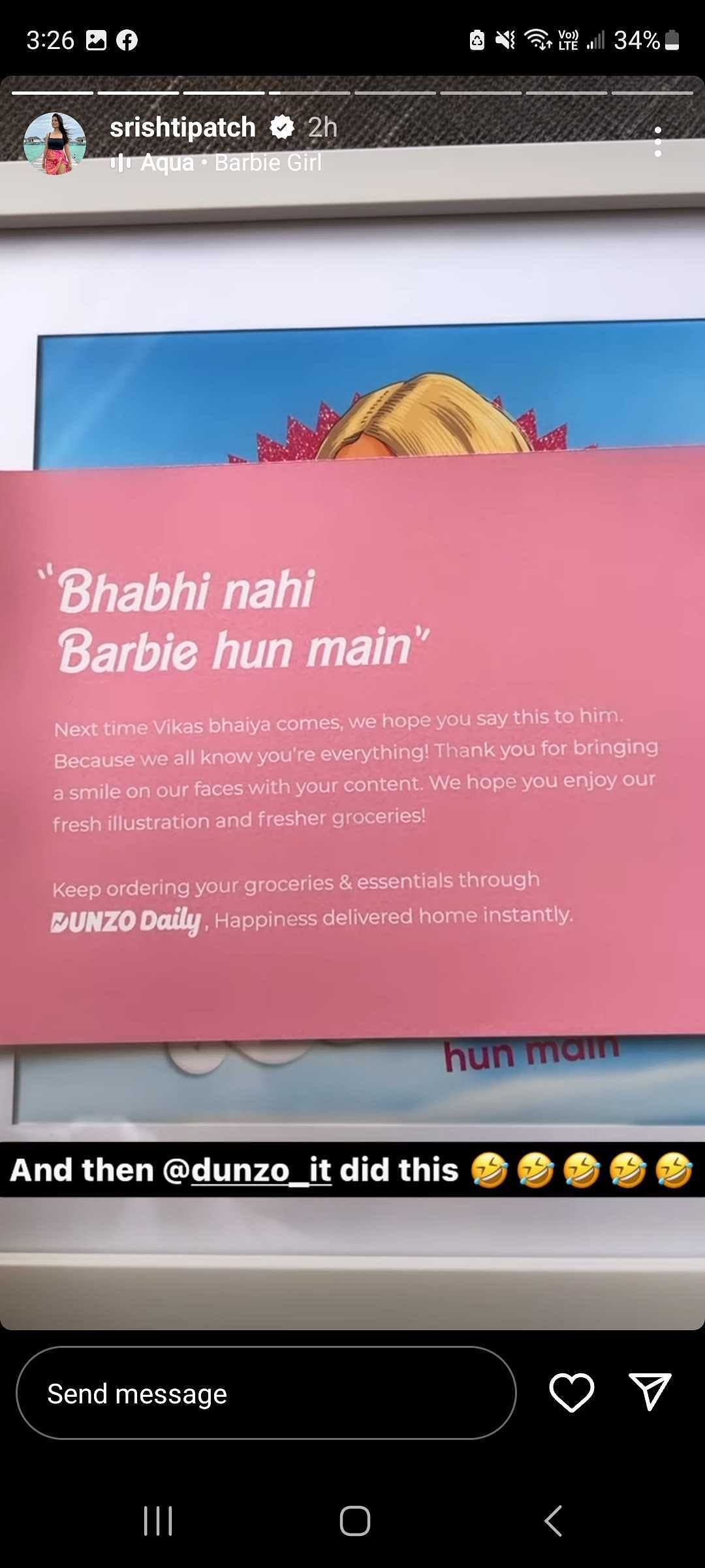 Dunzo Daily delivers customised Barbie boxes in a supposed collab with Srishti Dixit