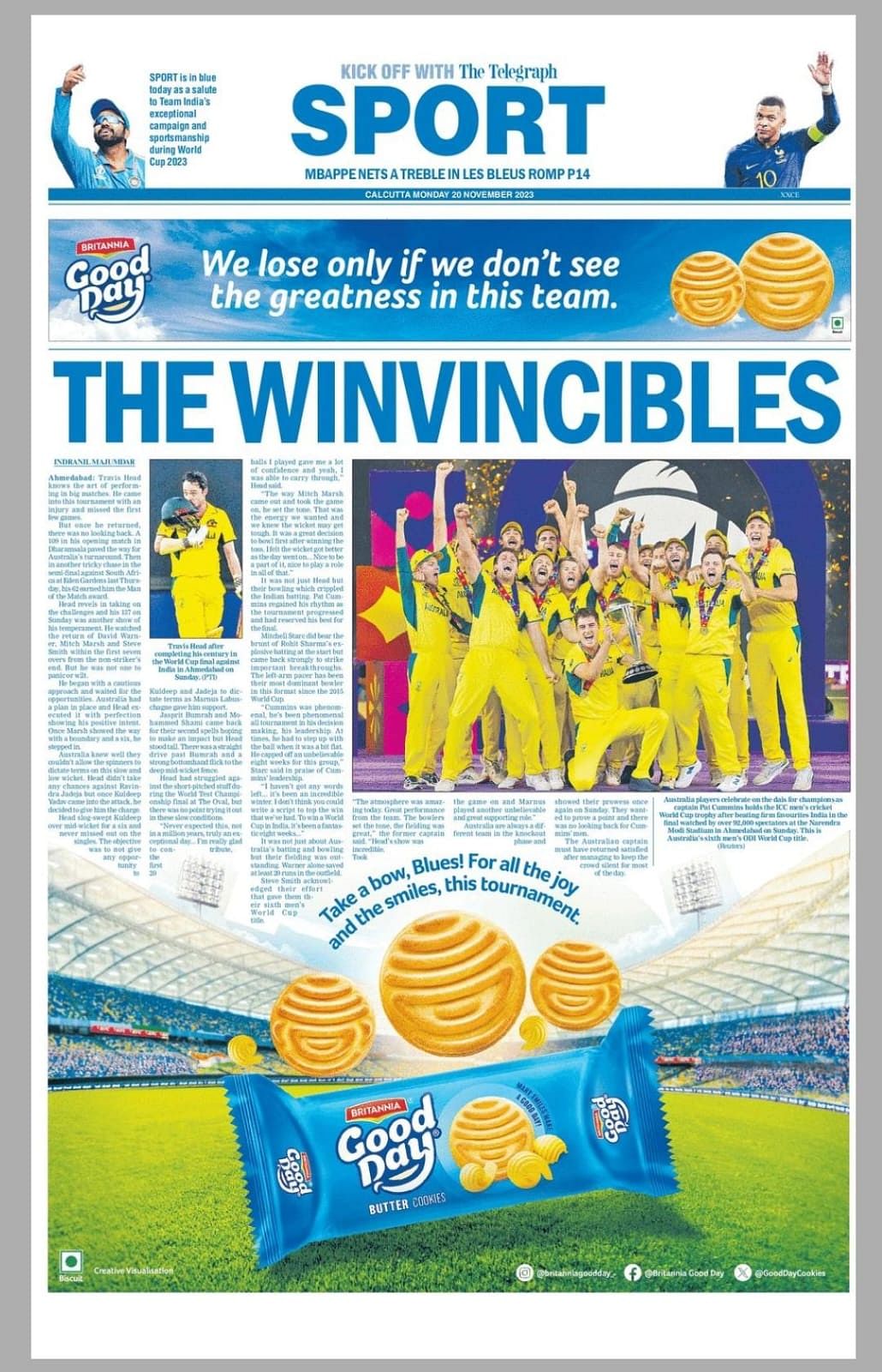 The Telegraph turns blue in tribute to the Indian team