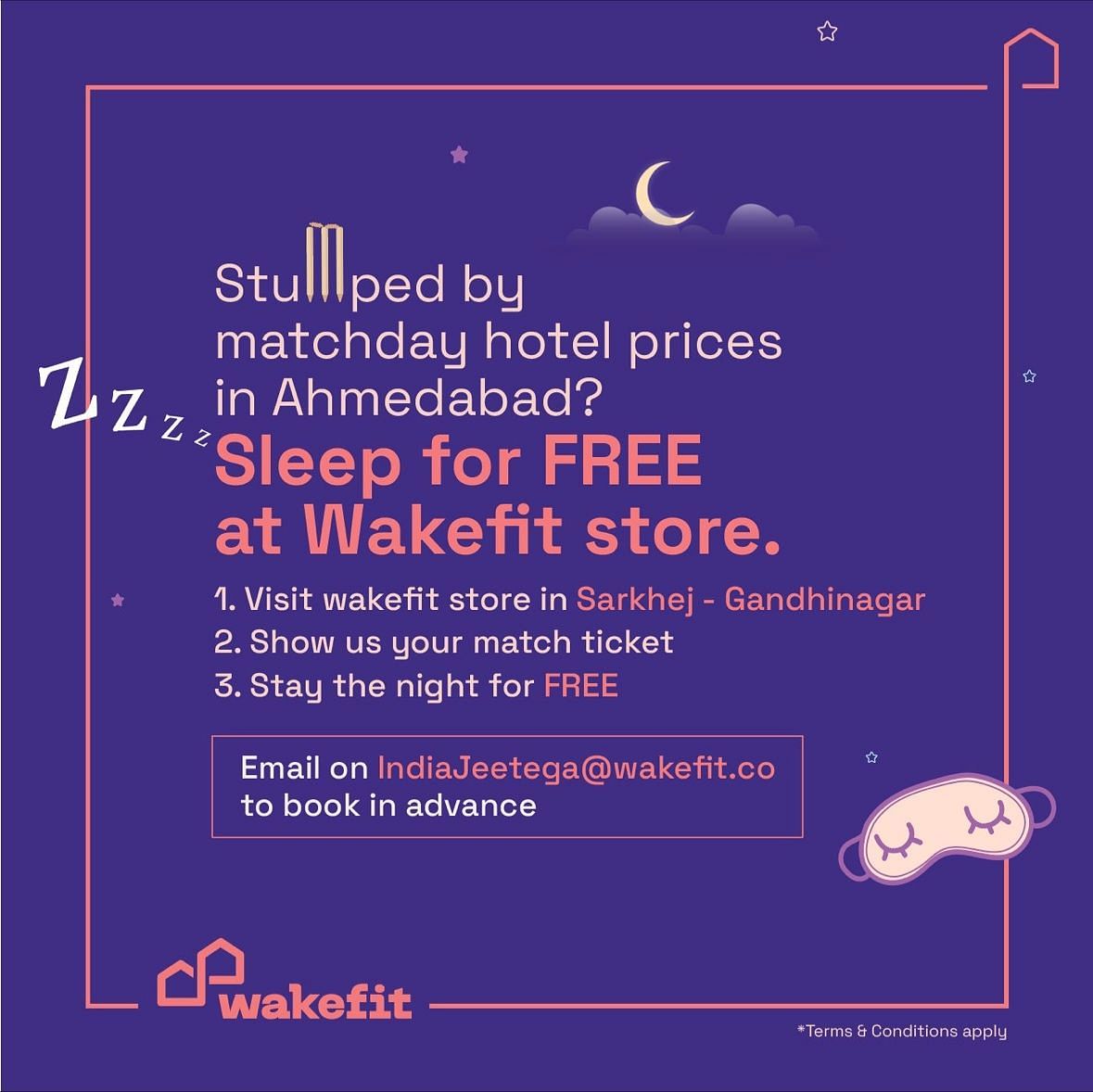 Amidst surge in hotel prices in Ahmedabad due to World Cup final, Wakefit offers free accommodation