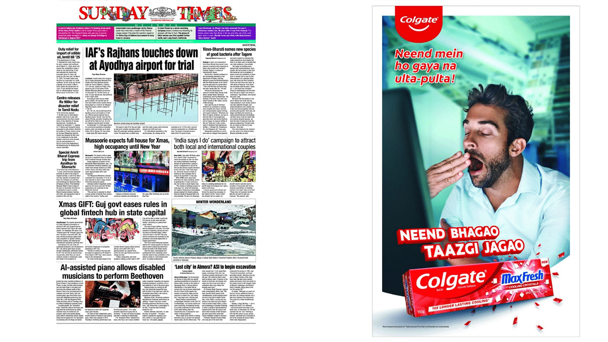 TOI flips its front page, again; ensures the advert disclaimer is prominent, unlike the Dec 24, ’23 edition