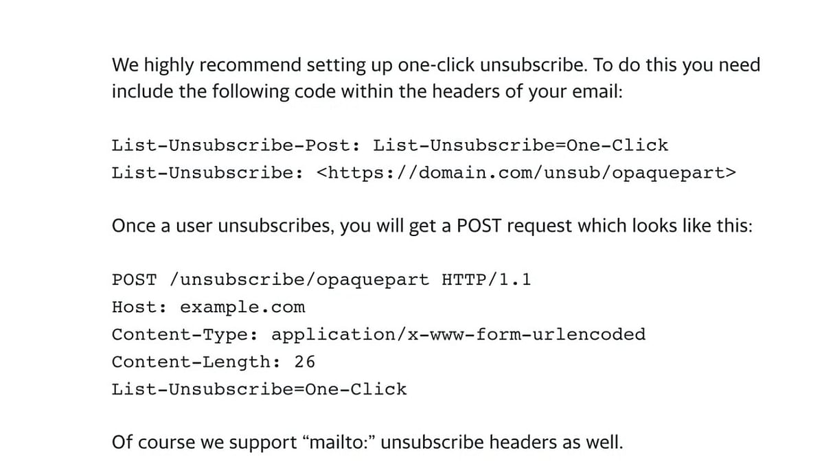Yahoo's steps for one-click unsubscribe