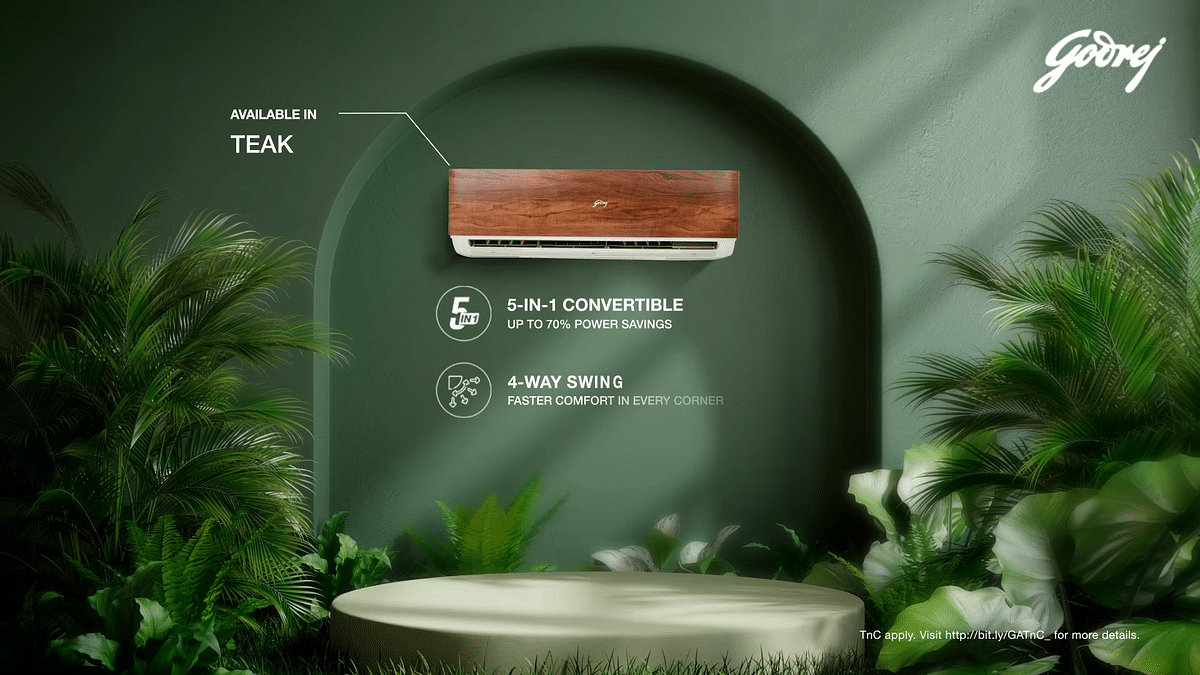 Nature-inspired air conditioner with wood-finish in teak