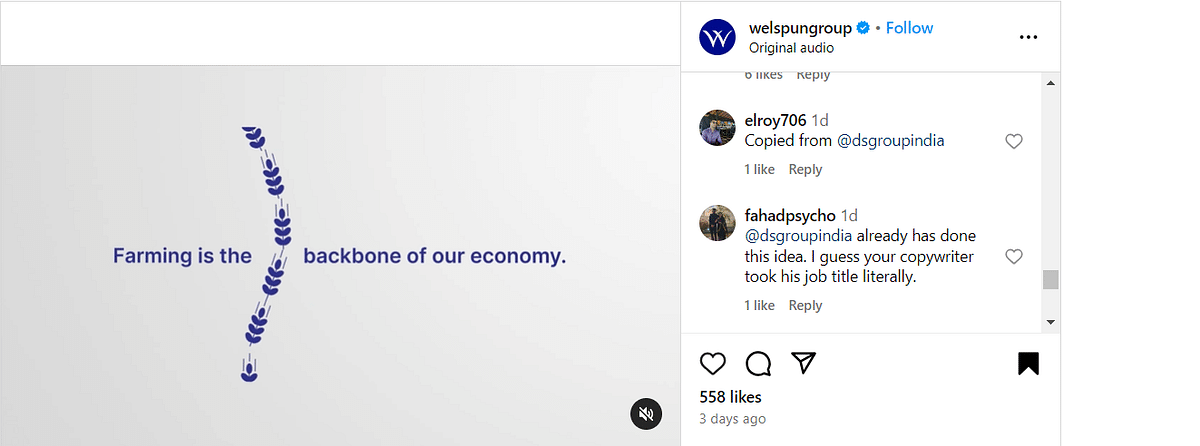 Comments on Welspun's Instagram post (2)