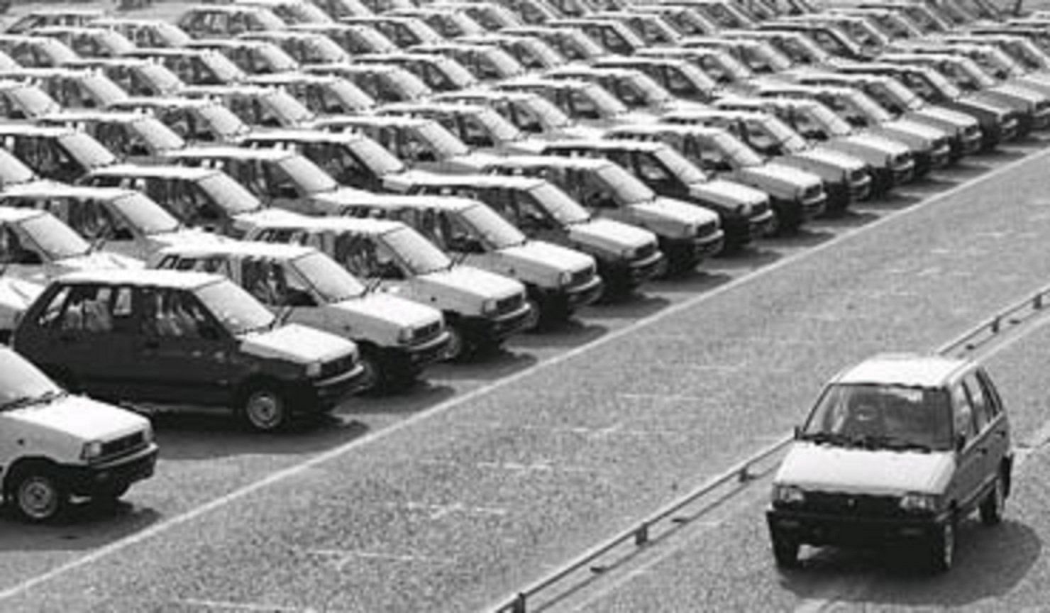 Maruti 800 hatchbacks at the company's Gurgaon plant in 1983