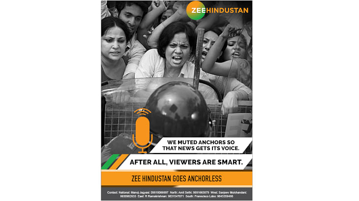 Zee Hindustan relaunched as an anchor-less channel, to give news without views