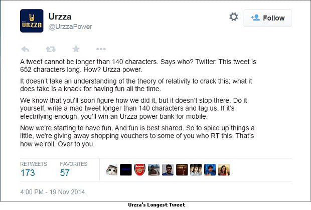 Urzza Powers its Way to the World's Longest Tweet