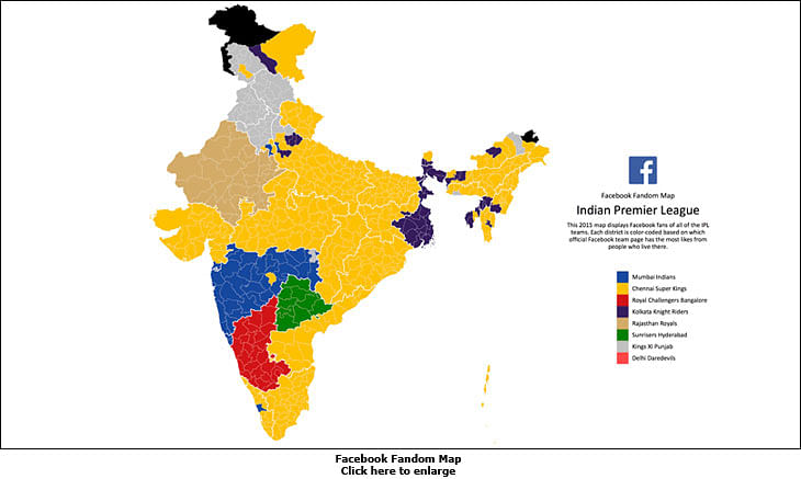 Facebook releases IPL Facebook 'Fandom Map'