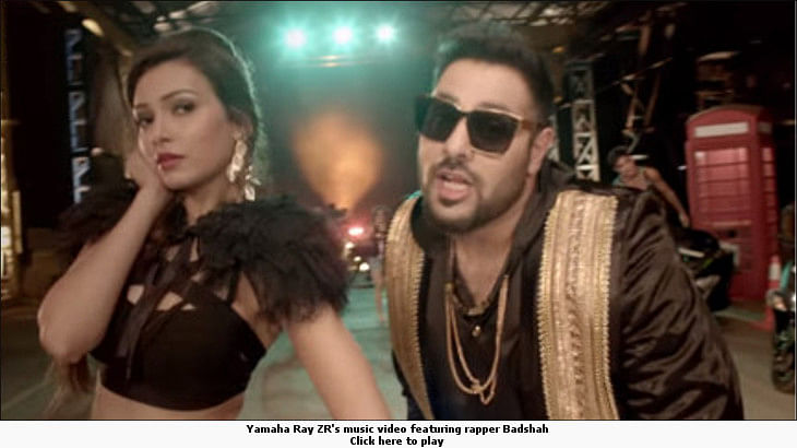 What is rapper Badshah doing in Sony Music's video for Yamaha Cygnus Ray ZR?