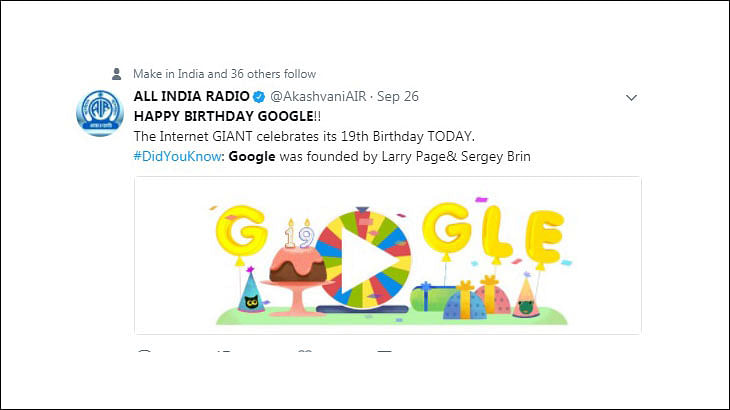 Of the brands that wished Google a happy 19th...