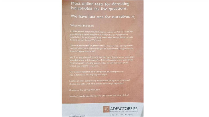 afaqs! Creative Showcase: Adfactors PR shows off 'indie' status in print ad