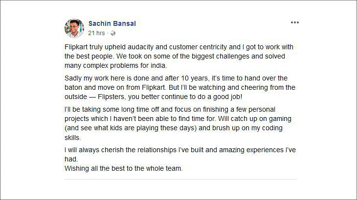 Sachin Bansal quits Flipkart after Walmart deal