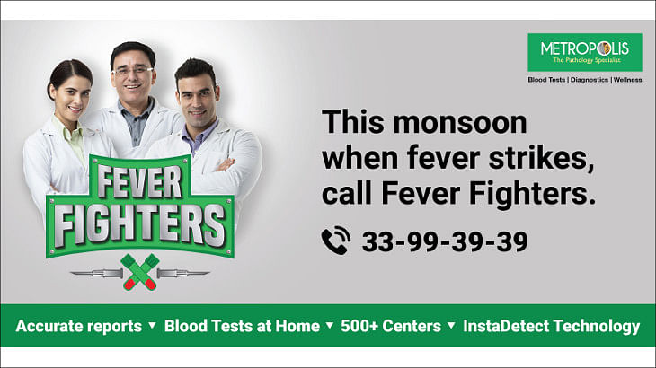 "Hello, Fever Fighters?" goes the copy of this ad for a path-lab