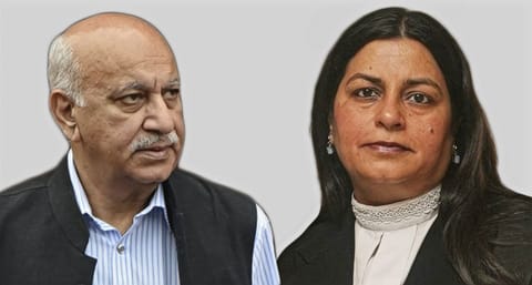 MJ Akbar and Senior Advocate Geeta Luthra