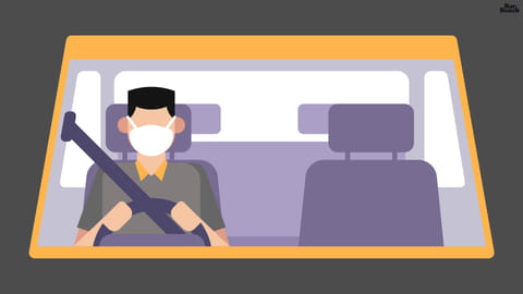 person sitting in a car with mask