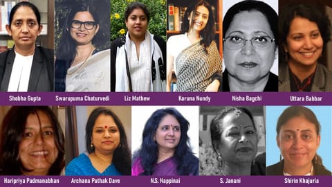 Shobha Gupta, Swarupama Chaturvedi, Liz Mathew, Karuna Nundy, Nisha Bagchi
Uttara Babbar, Haripriya Padmanabhan, Archana Pathak Dave, N.S. Nappinai
S. Janani, Shirin Khajuria