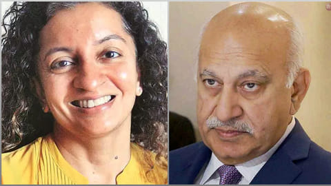 Priya Ramani (L) and MJ Akbar (R)