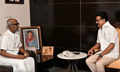 திமுக தலைவர் மு.க.ஸ்டாலினுடன் நடிகர் ரஜினிகாந்த் சந்திப்பு