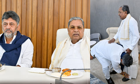 கர்நாடக முதல்-மந்திரியாக பதவியேற்க உள்ள டி.கே.சிவக்குமாருக்கு விருந்து வைத்த சித்தராமையா