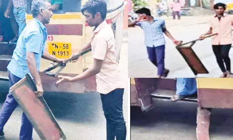 அரசு டவுன் பஸ் படிக்கட்டு திடீரென உடைந்து விழுந்ததால் பரபரப்பு